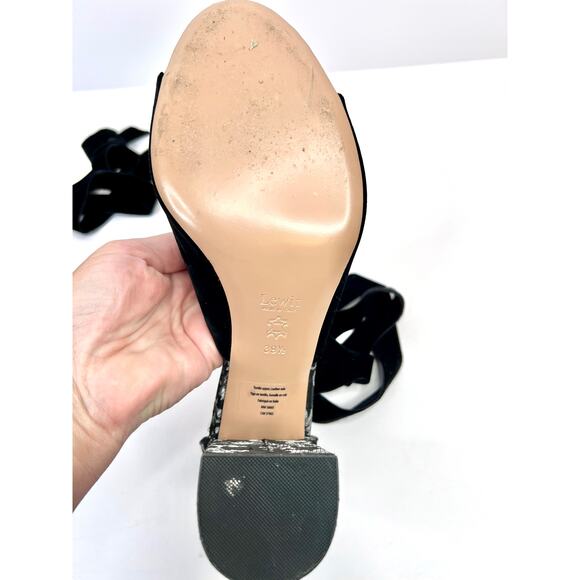 LEWIT Women's Size 9 Black Floral Velvet Tie Wrap Open Toe Block Heels Shoes - Picture 14 of 14